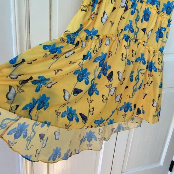 Borgo De Nor Iris Yellow Floral Print High Low Dress Butterfly Size UK 6 US 2 - Picture 13 of 16